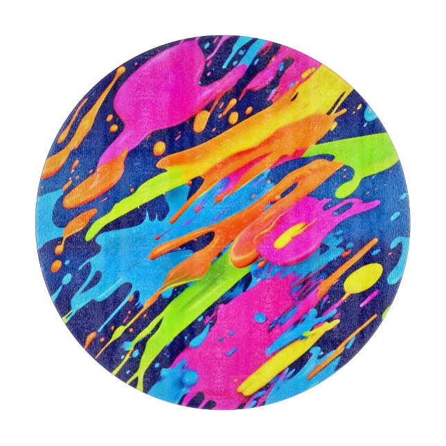 Abstract Neon Brushstrokes Splash Art Cutting Board (Front)