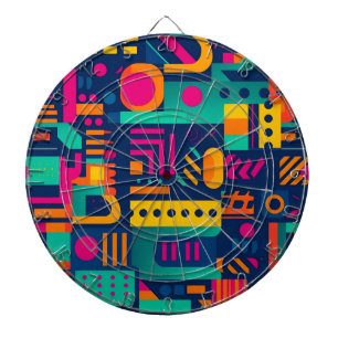 Abstract neon colors and geometric bohemian shapes dartboard