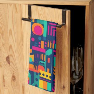 Abstract neon colours and geometric bohemian shape kitchen towel