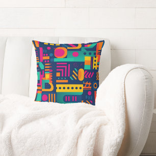 Abstract neon colours and geometric bohemian shape throw pillow