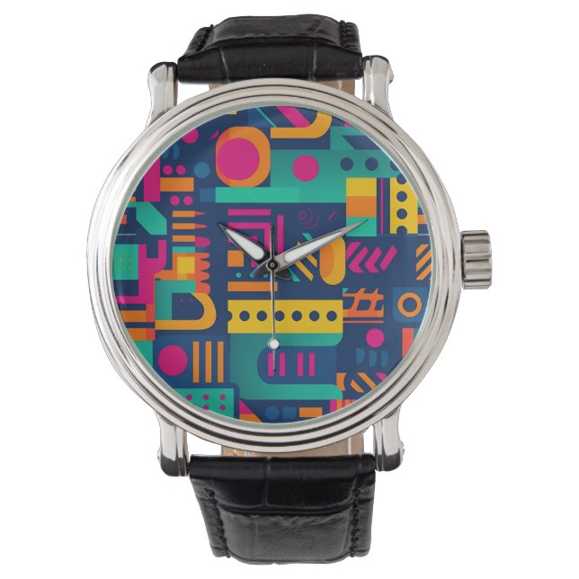 Abstract neon colours and geometric bohemian shape watch (Front)