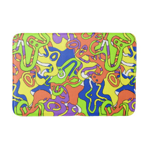 Abstract Neon Doodle Maze Pattern Bath Mat