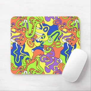 Abstract Neon Doodle Maze Pattern Mouse Pad