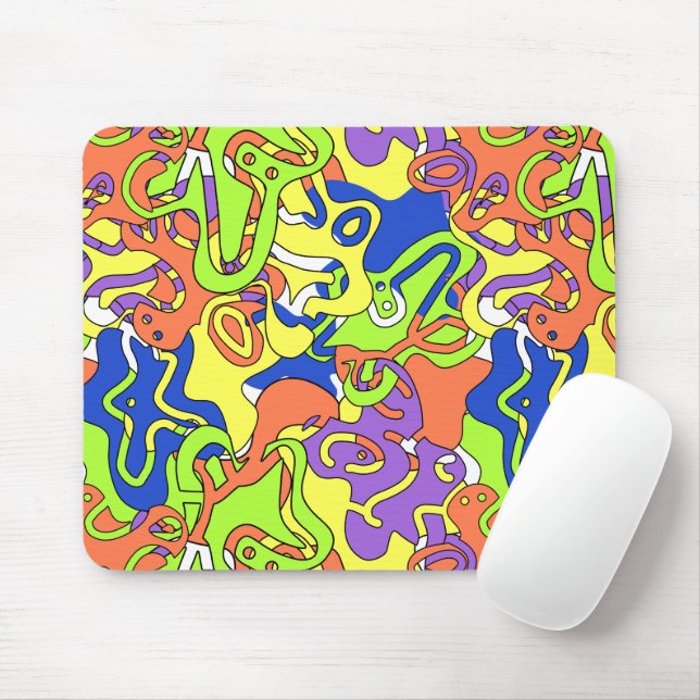 Abstract Neon Doodle Maze Pattern Mouse Pad (With Mouse)
