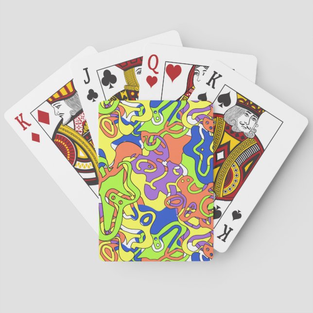 Abstract Neon Doodle Maze Pattern Playing Cards (Back)