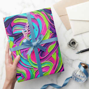 Abstract Neon Face Portrait Oil Wrapping Paper