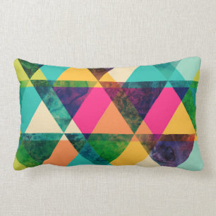 Abstract Neon Geometric Print Triangles Lumbar Pillow