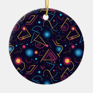 Abstract neon geometric shapes design ceramic ornament