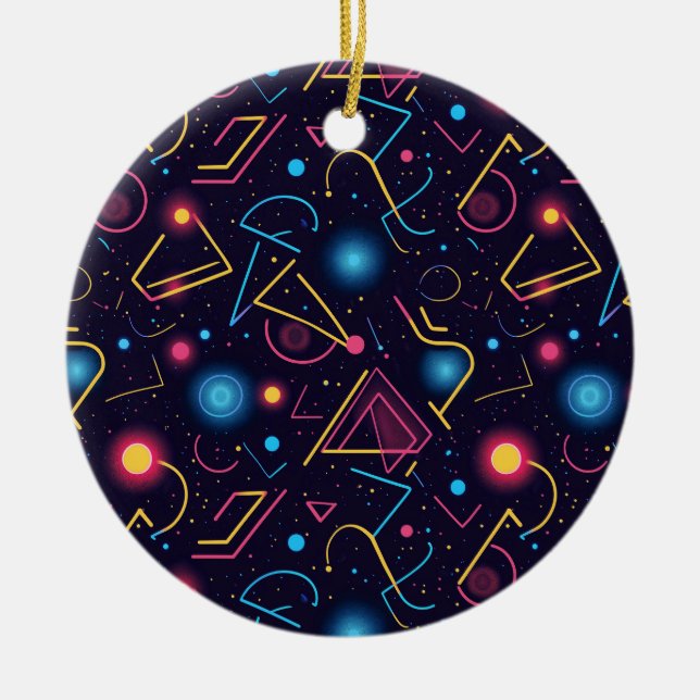 Abstract neon geometric shapes design ceramic ornament (Front)