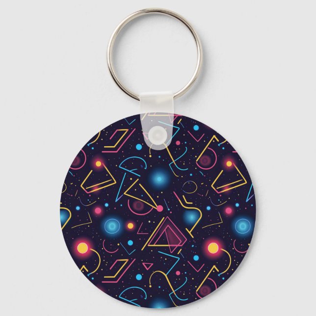 Abstract neon geometric shapes design keychain (Front)
