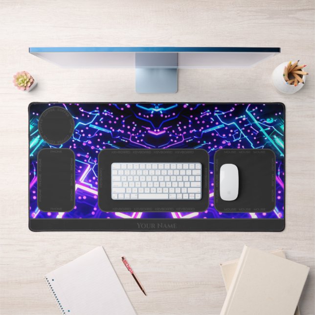 Abstract neon glowing shapes desk organizer desk mat (Office 1)