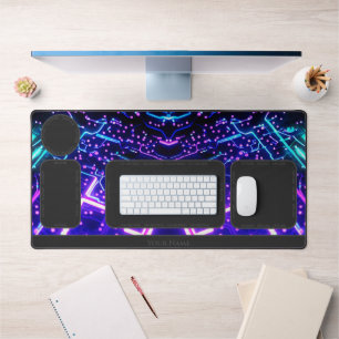 Abstract neon glowing shapes desk organizer mat