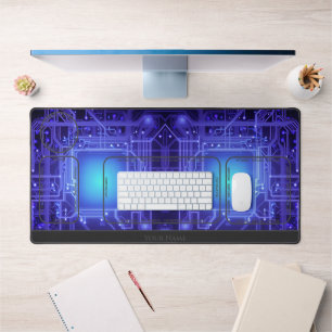 Abstract neon glowing shapes desk organizer mat