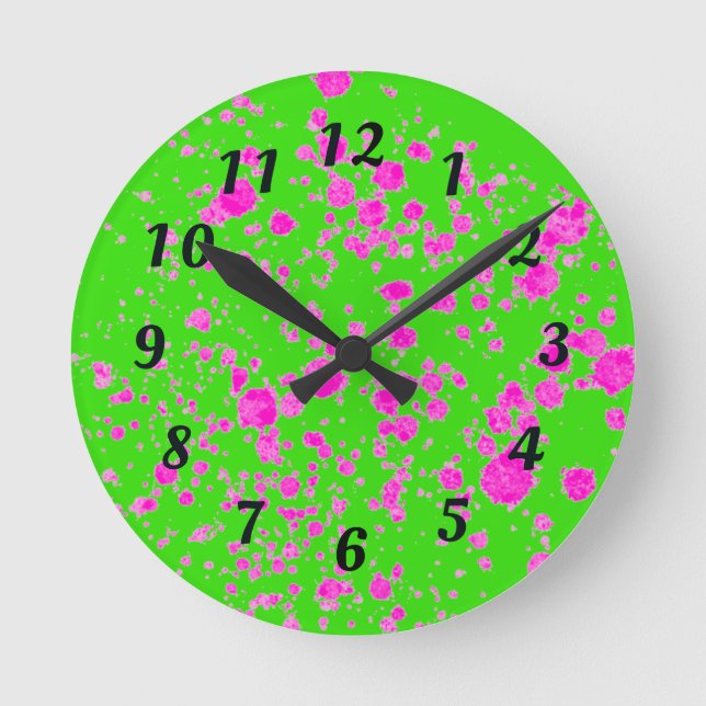 Abstract Neon Green and Purple Retro Wall Clock (Front)