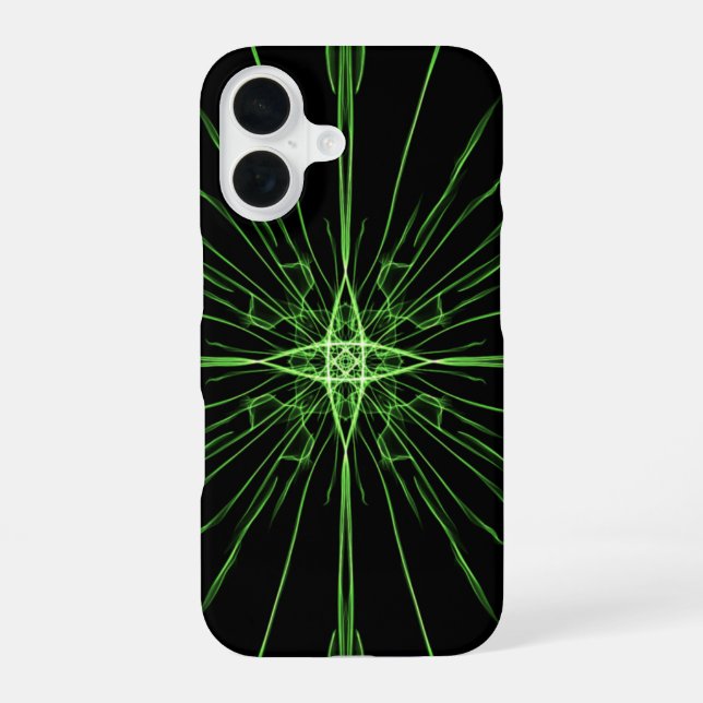 Abstract Neon Green Black Symmetry iPhone 16 Case (Back)