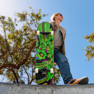 Abstract Neon Green Flowers Dd Brand Skateboard