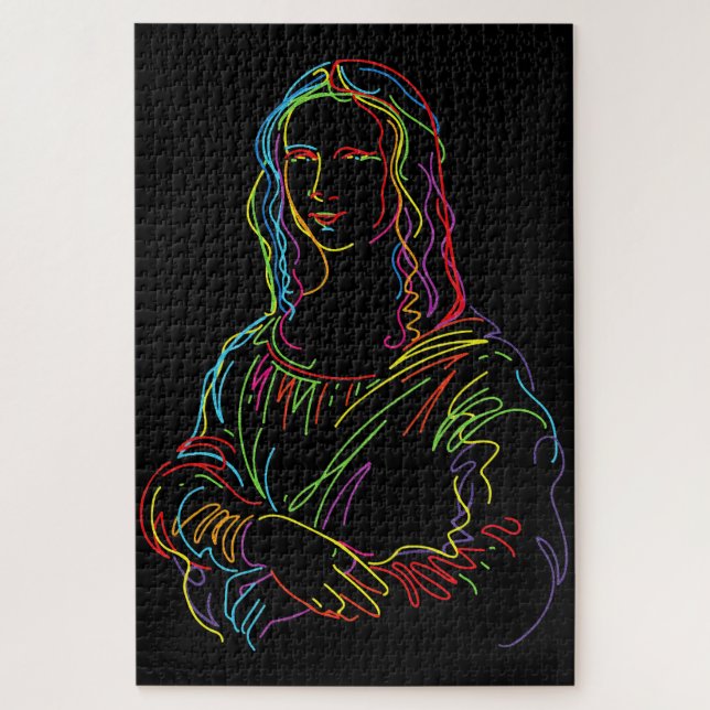 Abstract Neon Mona Lisa Line Art Jigsaw Puzzle (Vertical)