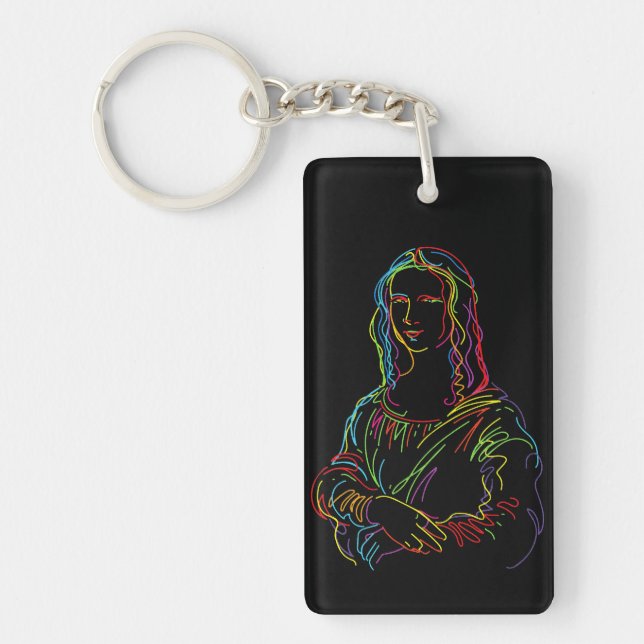 Abstract Neon Mona Lisa Line Art Keychain (Front)