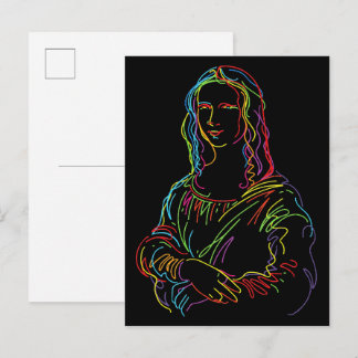 Abstract Neon Mona Lisa Line Art Postcard