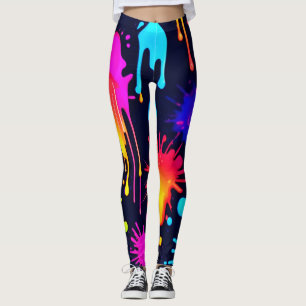 Abstract Neon Paint Drip Artwork Leggings