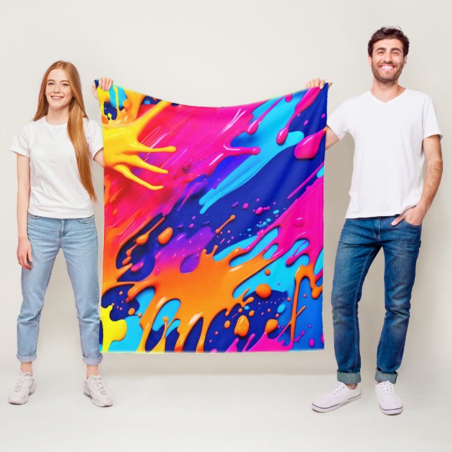 Abstract Neon Paint Drip Design Fleece Blanket (In Situ)
