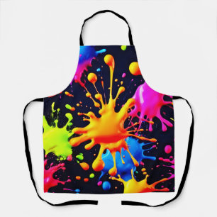 Abstract Neon Paint Splash Artwork Apron