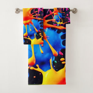 Abstract Neon Paint Splash Artwork Bath Towel Set