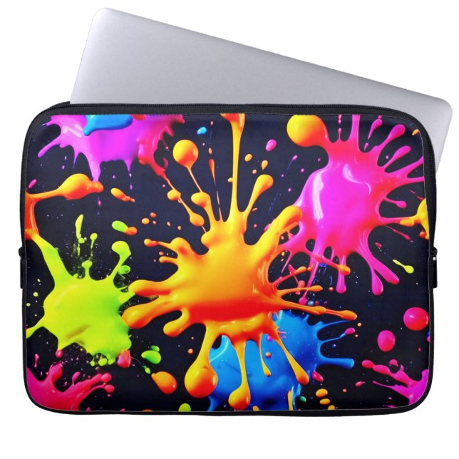Abstract Neon Paint Splash Artwork Laptop Sleeve (Front)