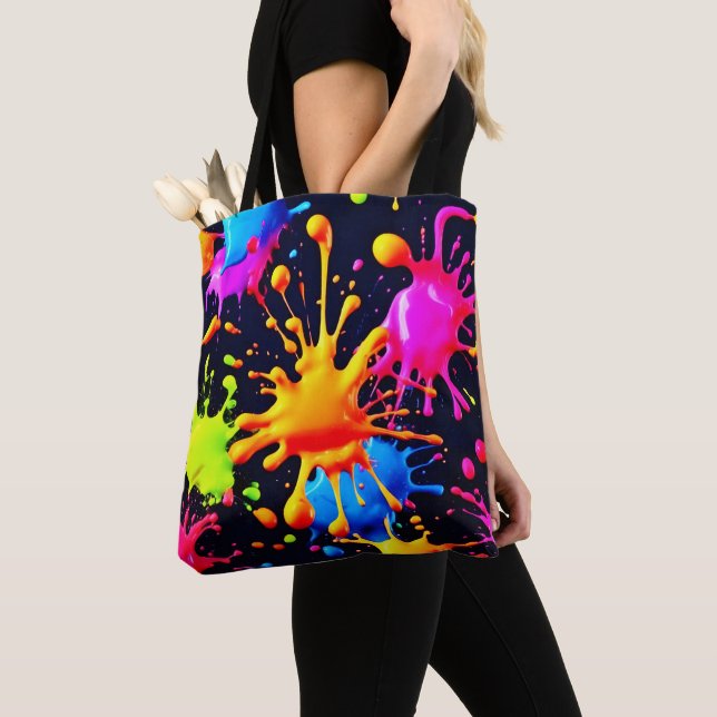 Abstract Neon Paint Splash Artwork Tote Bag (Close Up)