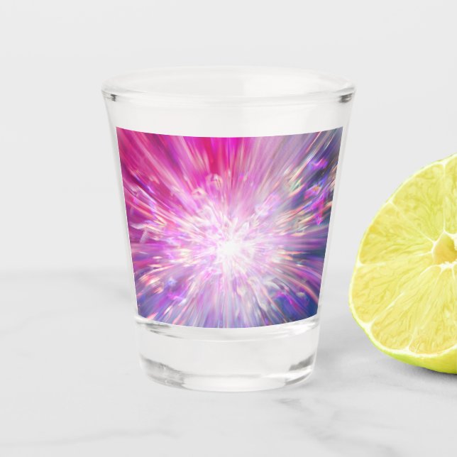 Abstract Neon Pink and Blue Energy Blast Graphic Shot Glass (Front)