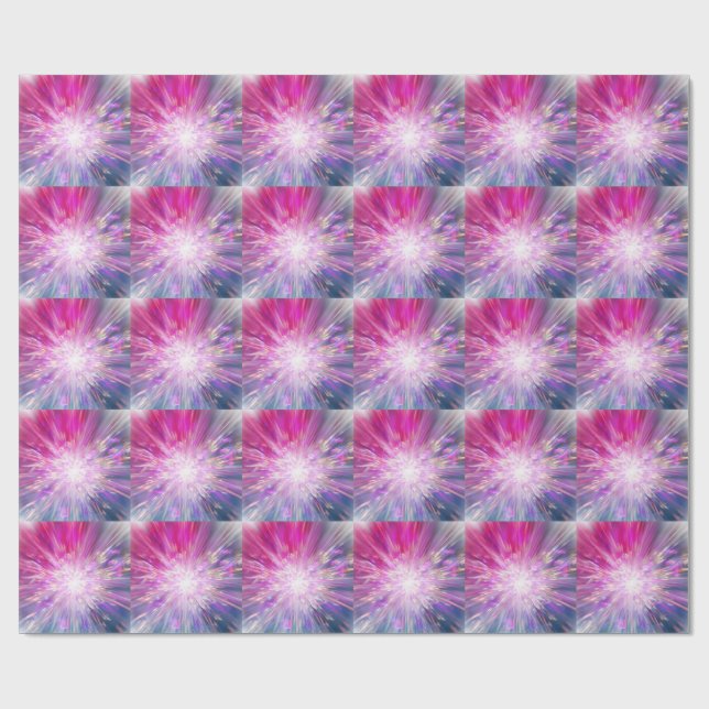 Abstract Neon Pink and Blue Energy Blast Graphic Wrapping Paper (Flat)
