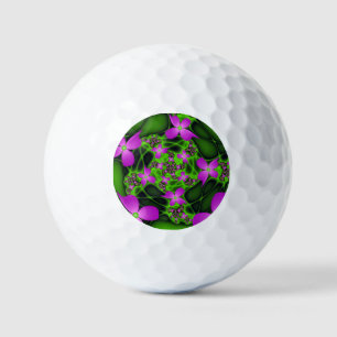 Abstract Neon Pink Green Fractal Art Flowers Golf Balls