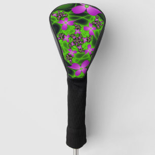 Abstract Neon Pink Green Fractal Art Flowers Golf Head Cover
