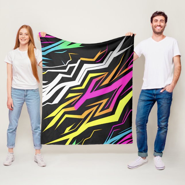 Abstract Neon Stripes Fleece Blanket (In Situ)
