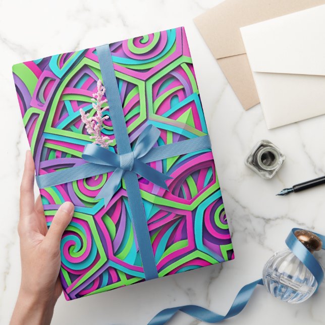 Abstract Neon Turtle Shell Modern Wrapping Paper (Gifting)