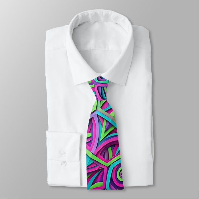 Abstract Neon Turtle Shell Neck Tie (Tied)