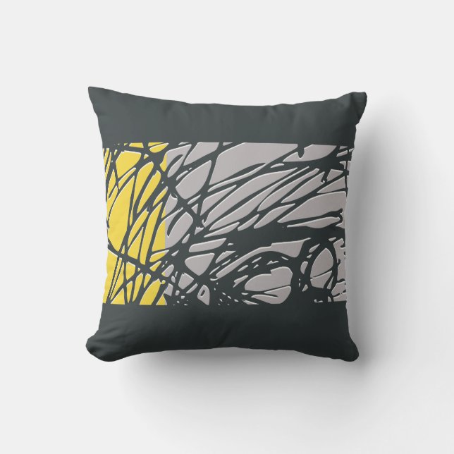 Abstract Nest design in grey and yellow Throw Pillow (Front)