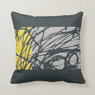 Abstract Nest design in grey and yellow Throw Pillow