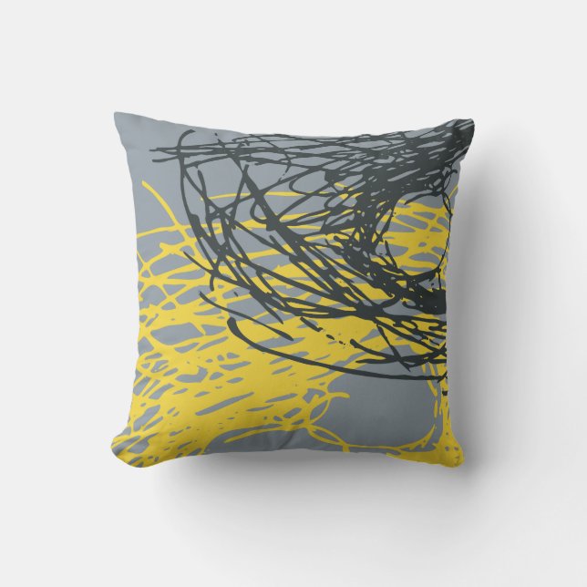 Abstract Nest design in grey and yellow Throw Pillow (Front)