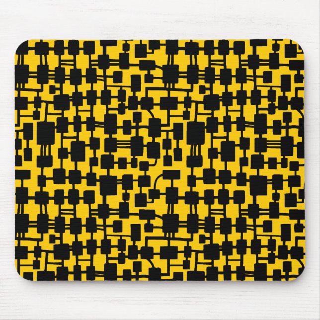 Abstract Network - Black on Amber FFCC00 Mouse Pad (Front)