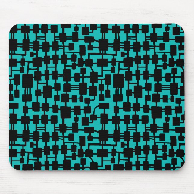 Abstract Network - Black on Aqua Blue 0ABAB5 Mouse Pad (Front)