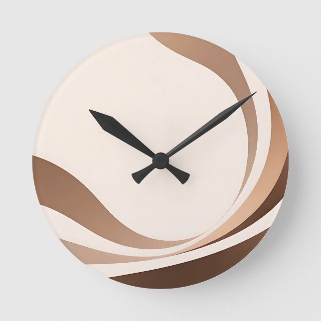 Abstract Neutral Waves Boho Earth Tones Round Clock (Front)