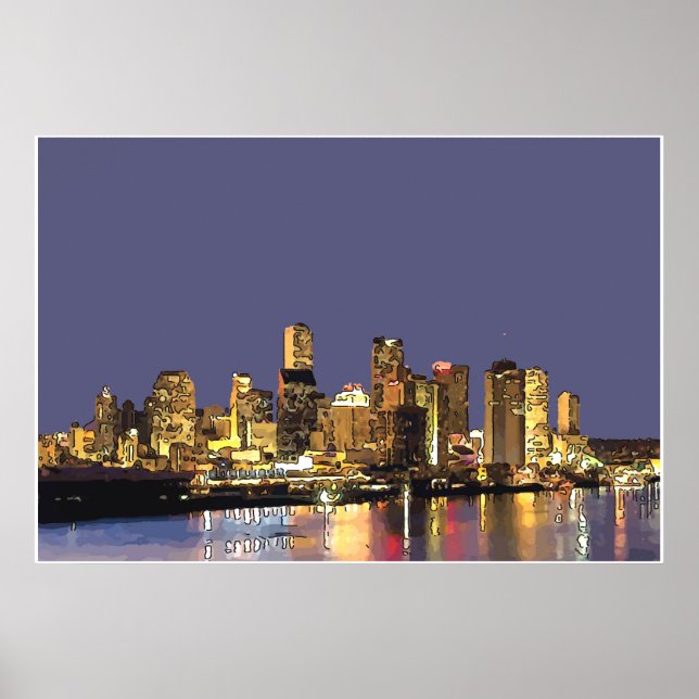 Abstract New Orleans Skyline From River Poster (Front)