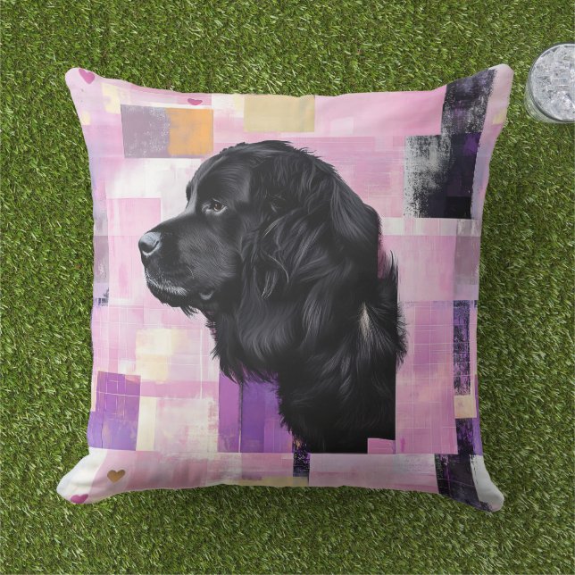 Abstract Newfie  Outdoor Pillow (Grass)