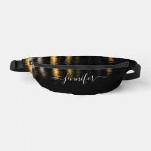 Abstract night lights sea gold black Custom name Fanny Pack