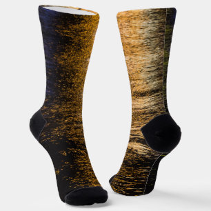 Abstract night lights sea shiny bronze reflection socks