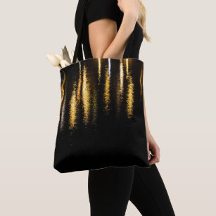 Abstract night lights sea shiny gold black tote bag