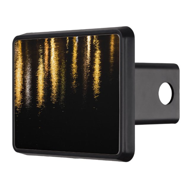 Abstract night lights sea shiny gold black trailer hitch cover (Left)