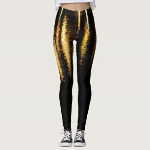 Abstract night lights sea shiny gold reflection leggings