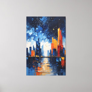 Abstract Night Skyline Impasto Canvas Print